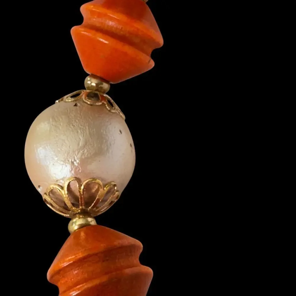 Vintage Mode-Art Signed Orange Bead Costume Necklace & Earrings Arthur Pepper
